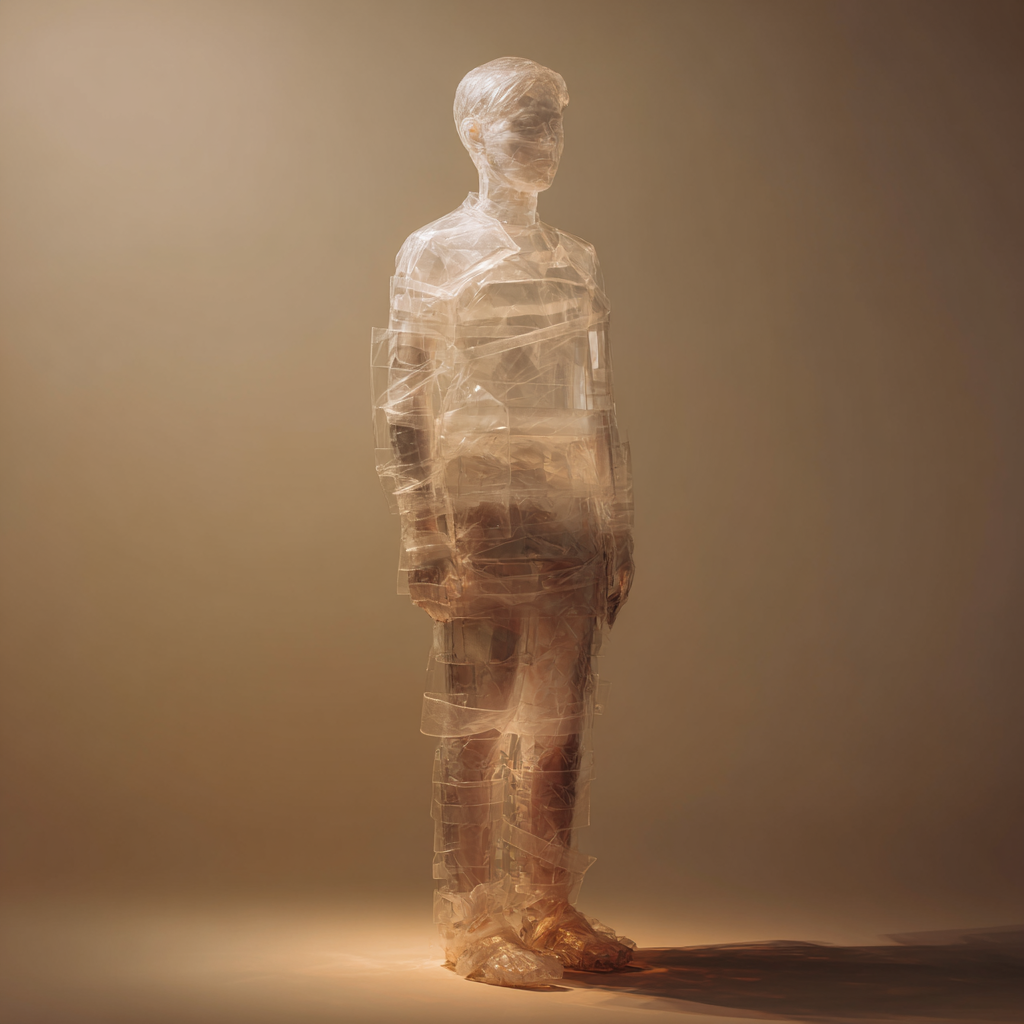 Figura translúcida de resina con capas superpuestas representando acumulación de conocimiento