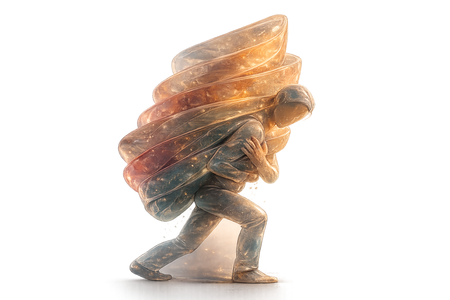 Ilustración 3D icónica: sobrecarga y falta de criterio en decisiones